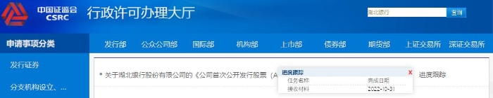 湖北银行A股IPO材料获证监会接收