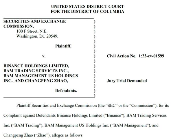 美SEC起诉币安和赵长鹏：滥用客户资金、欺诈交易.....